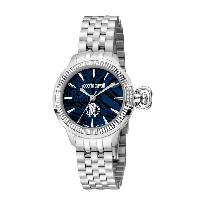 Watches Roberto Cavalli Roberto Cavalli by Franck Muller Womens Watch Silver Case and Dark Blue Dial