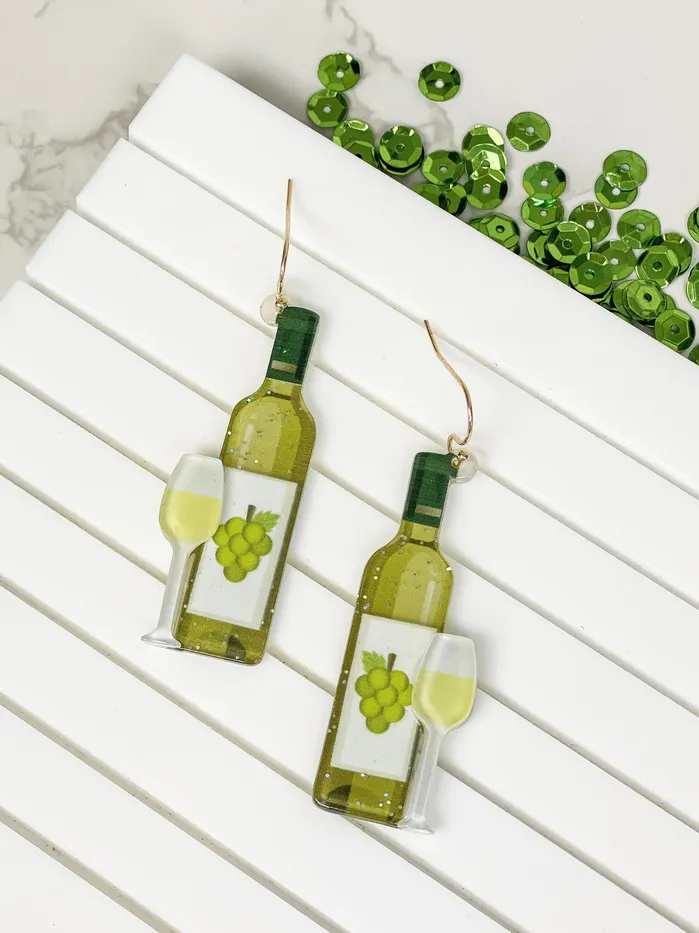 White Wine Bottle Dangle Earrings Prep Obsessed RNK Earrings