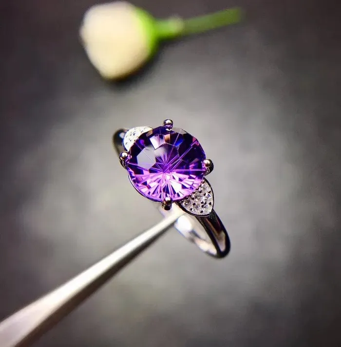 wickedafstore Rings 925 Sterling Silver Natural Amethyst Ring