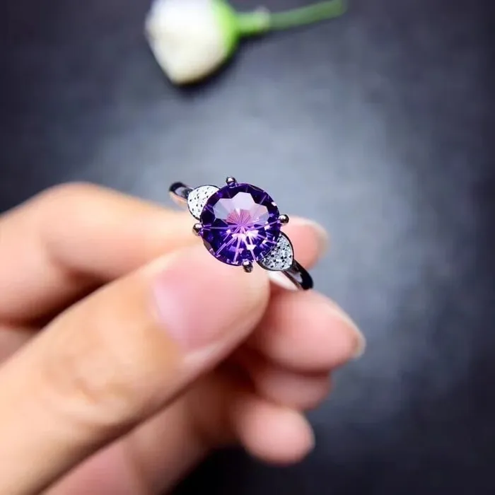 wickedafstore Rings 925 Sterling Silver Natural Amethyst Ring