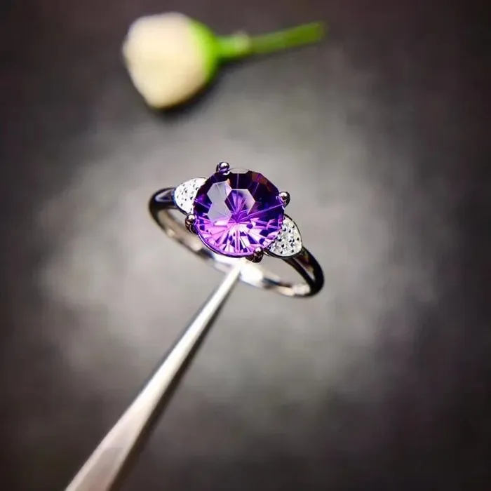 wickedafstore Rings 925 Sterling Silver Natural Amethyst Ring