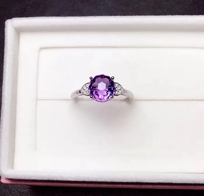 wickedafstore Rings 925 Sterling Silver Natural Amethyst Ring