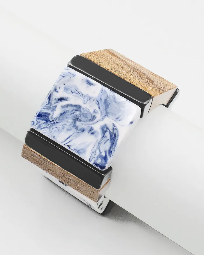 Wood Resin Block Stretch Bracelet 072022 Bracelets