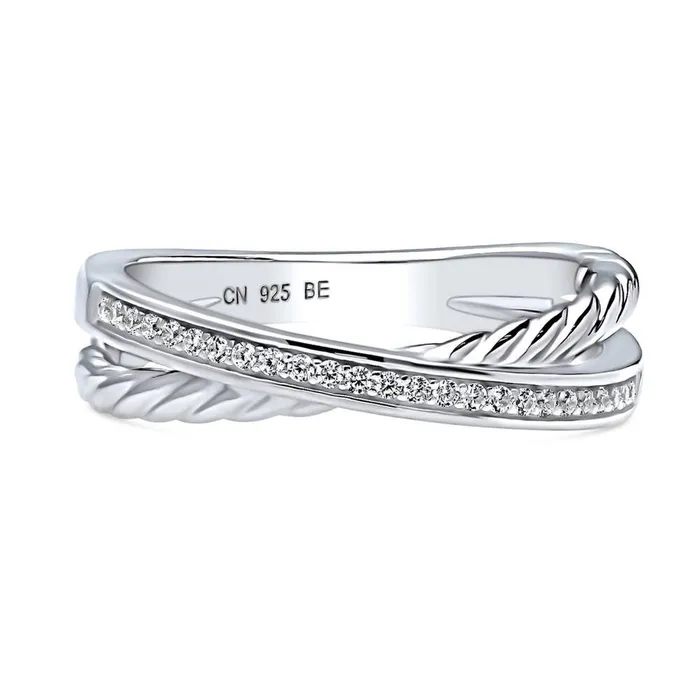 Woven Criss Cross CZ Ring in Sterling Silver BERRICLE Rings